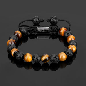 Protection Bracelet, Natural Tigers Eye Lava Stone 8mm Beads Bracelet for Men Women, Crystal Jewelry Stone Bracelets Christmas Gifts Bring Luck Prosperity