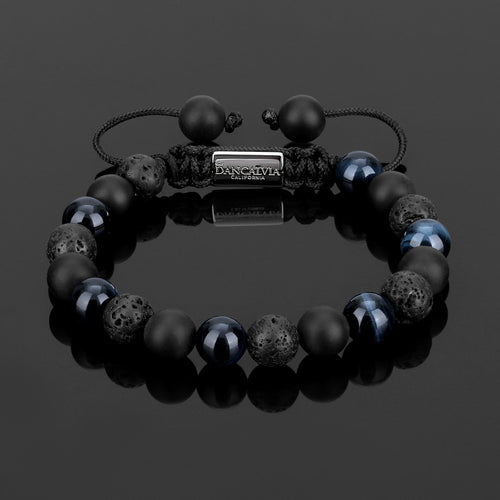 Protection Bracelet, Natural Blue Tigers Eye Lava Stone Black Onyx 8mm Beads Bracelet for Men Women, Crystal Jewelry Stone Bracelets Christmas Gifts for Bring Luck Prosperity Protection