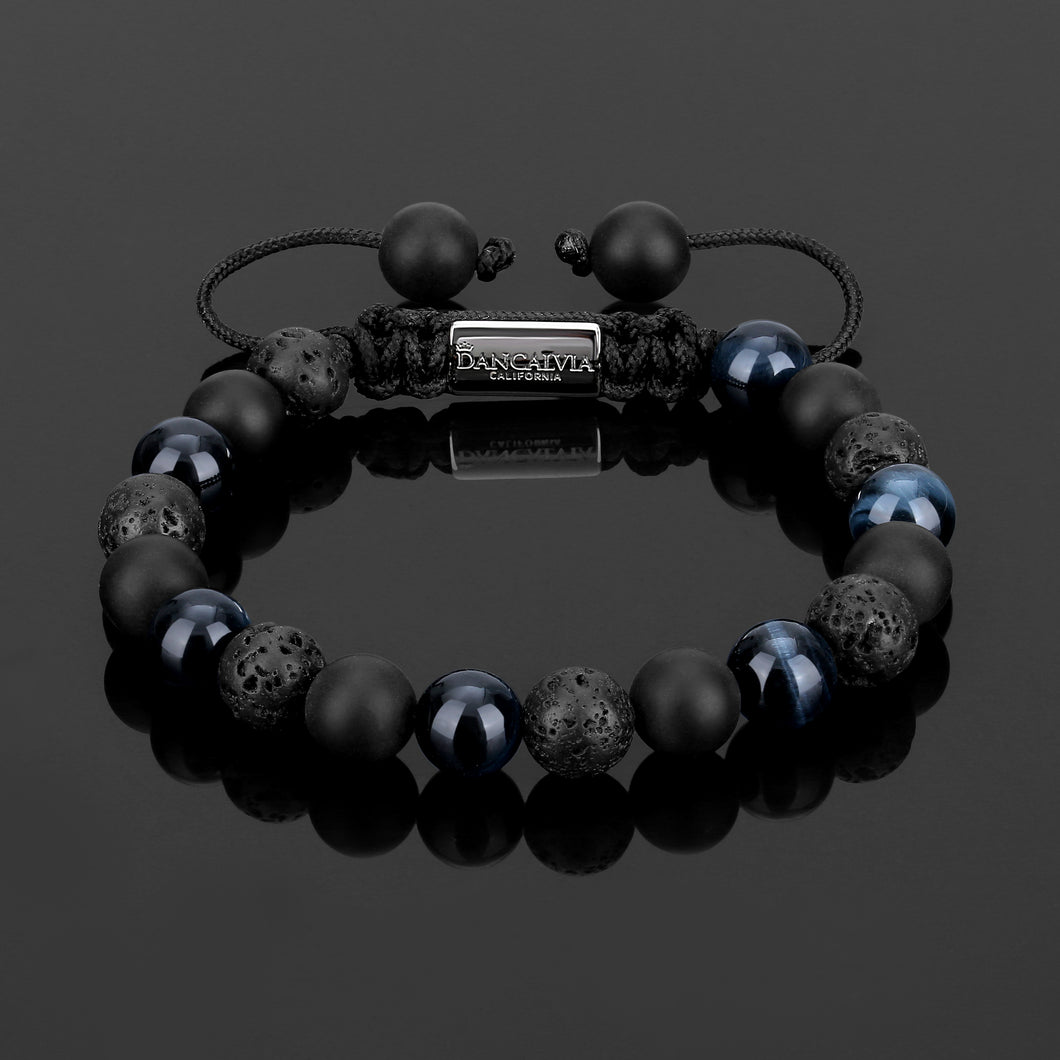 Protection Bracelet, Natural Blue Tigers Eye Lava Stone Black Onyx 8mm Beads Bracelet for Men Women, Crystal Jewelry Stone Bracelets Christmas Gifts for Bring Luck Prosperity Protection