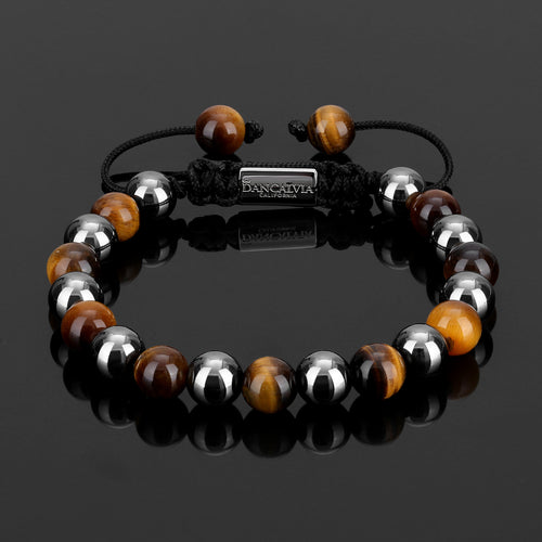 Protection Bracelet, Natural Tigers Eye Hematite Stone 8mm Beads Bracelet for Men Women, Crystal Jewelry Stone Bracelets Christmas Gifts Bring Luck Prosperity