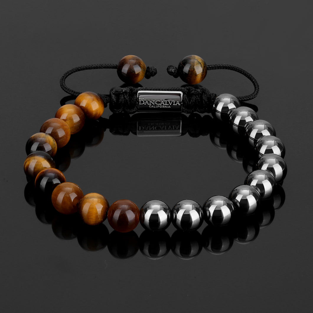 Protection Bracelet, Natural Tigers Eye Hematite Stone 8mm Beads Bracelet for Men Women, Crystal Jewelry Stone Bracelets Christmas Gifts Bring Luck Prosperity