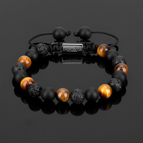 Protection Bracelet, Natural Tigers Eye Lava Stone Black Onyx 8mm Beads Bracelet for Men Women, Crystal Jewelry Stone Bracelets Christmas Gifts Bring Luck Prosperity