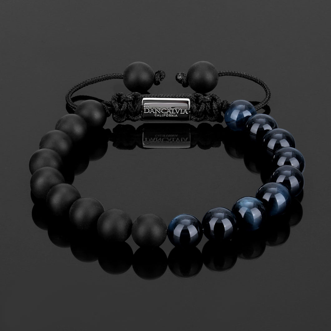 Protection Bracelet, Natural Blue Tigers Eye Black Onyx 8mm Beads Bracelet for Men Women, Crystal Jewelry Stone Bracelets Christmas Gifts for Bring Luck Prosperity Protection