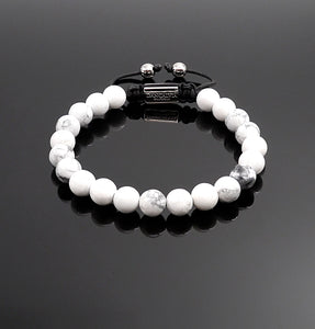 Unisex White Howlite Shamballa Bracelet Reduce Anxiety Natural Gemstone Adjustable Bracelet