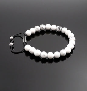 Unisex White Howlite Shamballa Bracelet Reduce Anxiety Natural Gemstone Adjustable Bracelet