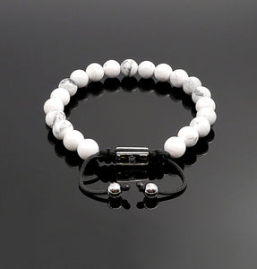 Unisex White Howlite Shamballa Bracelet Reduce Anxiety Natural Gemstone Adjustable Bracelet